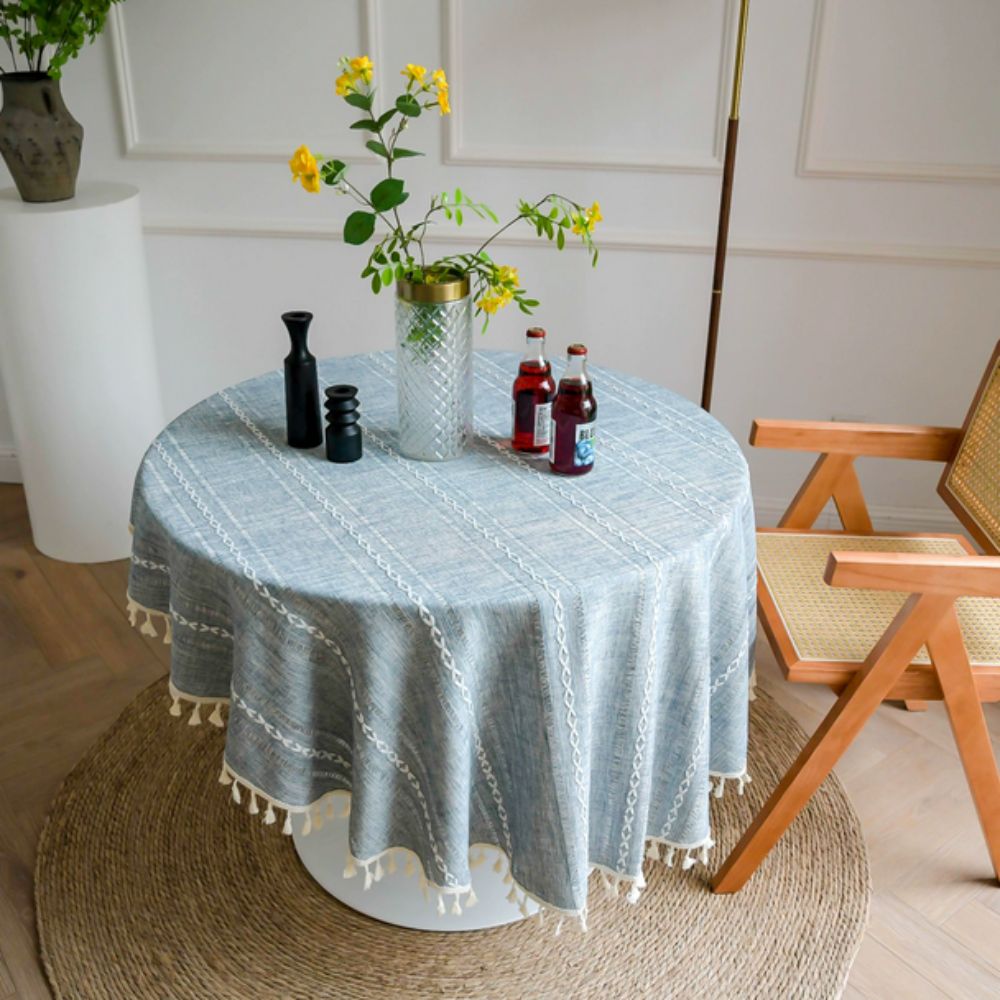Blattlinie Bestickte Runde Tischdecke