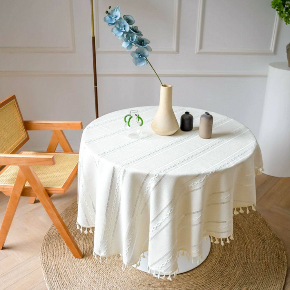Blattlinie Bestickte Runde Tischdecke