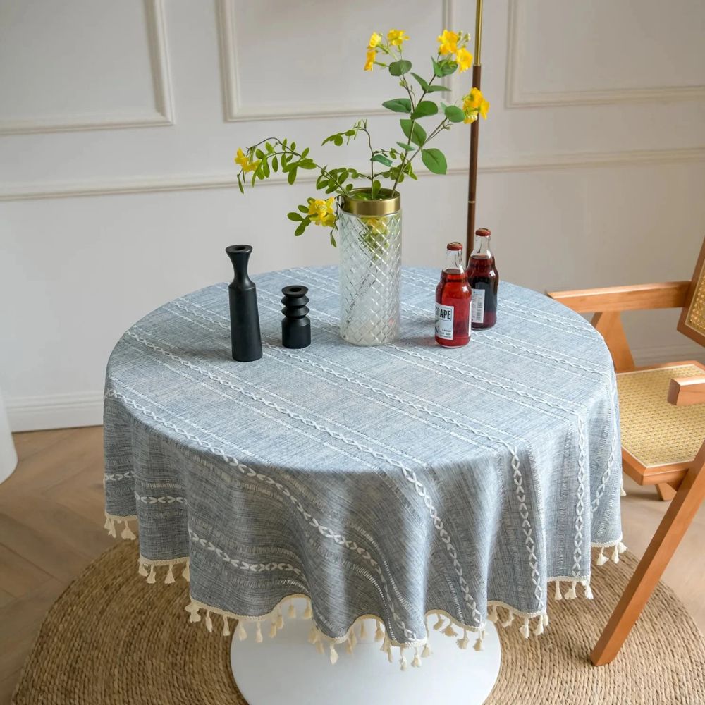 Blattlinie Bestickte Runde Tischdecke
