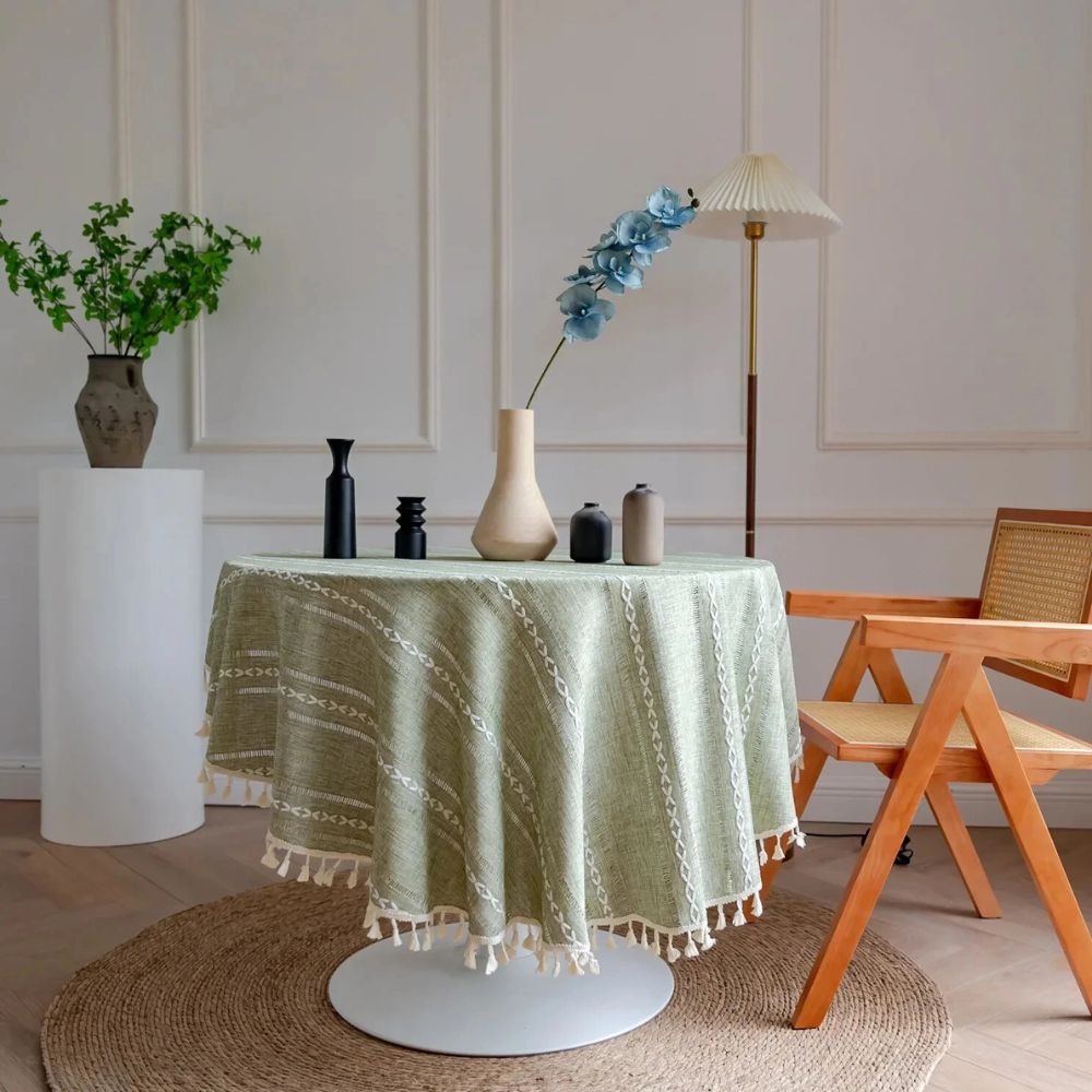Blattlinie Bestickte Runde Tischdecke