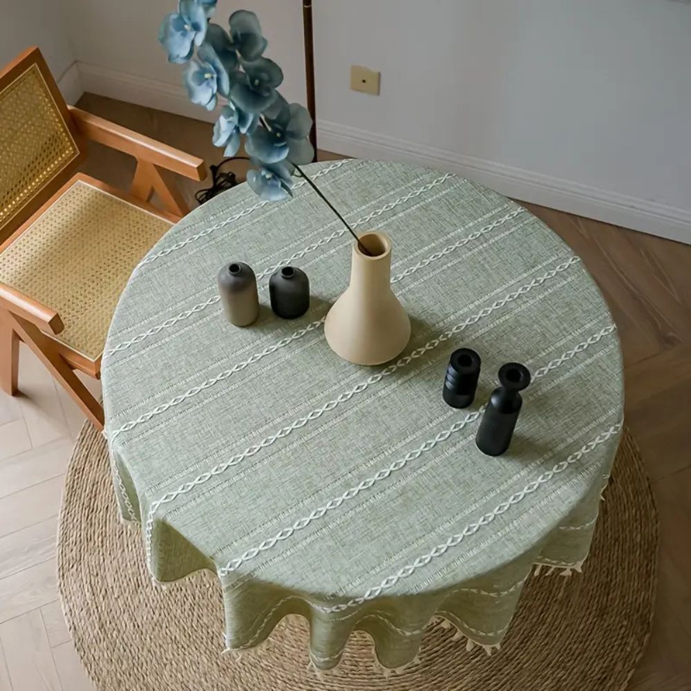 Blattlinie Bestickte Runde Tischdecke