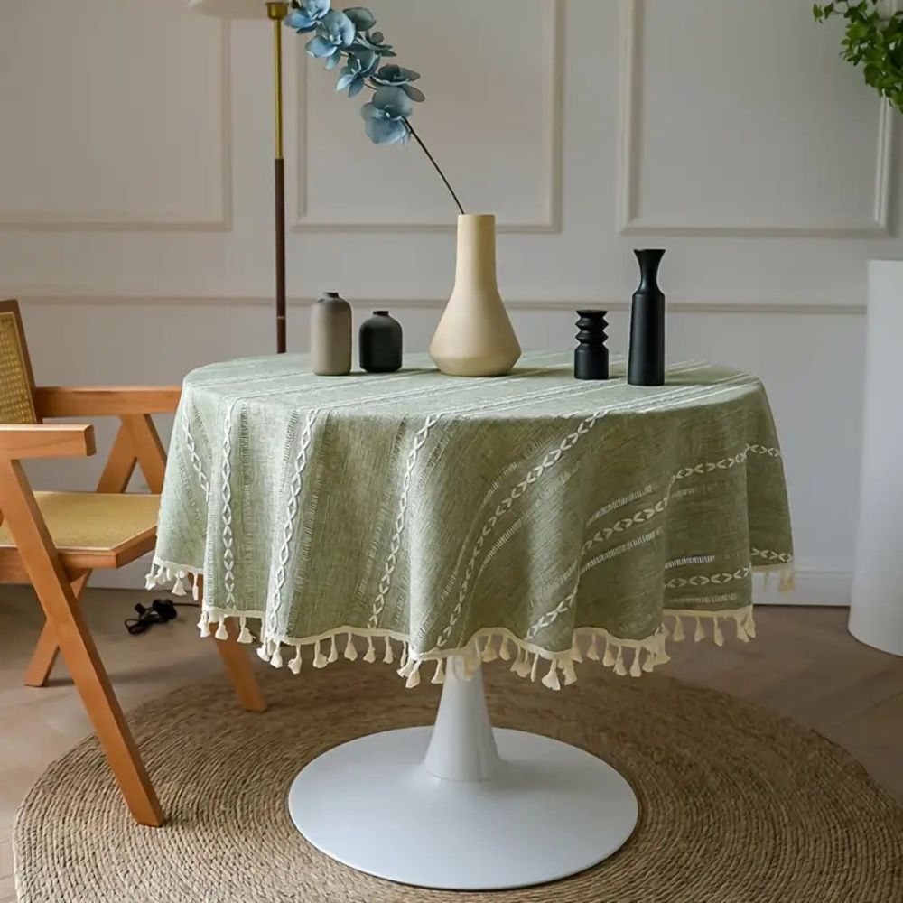 Blattlinie Bestickte Runde Tischdecke