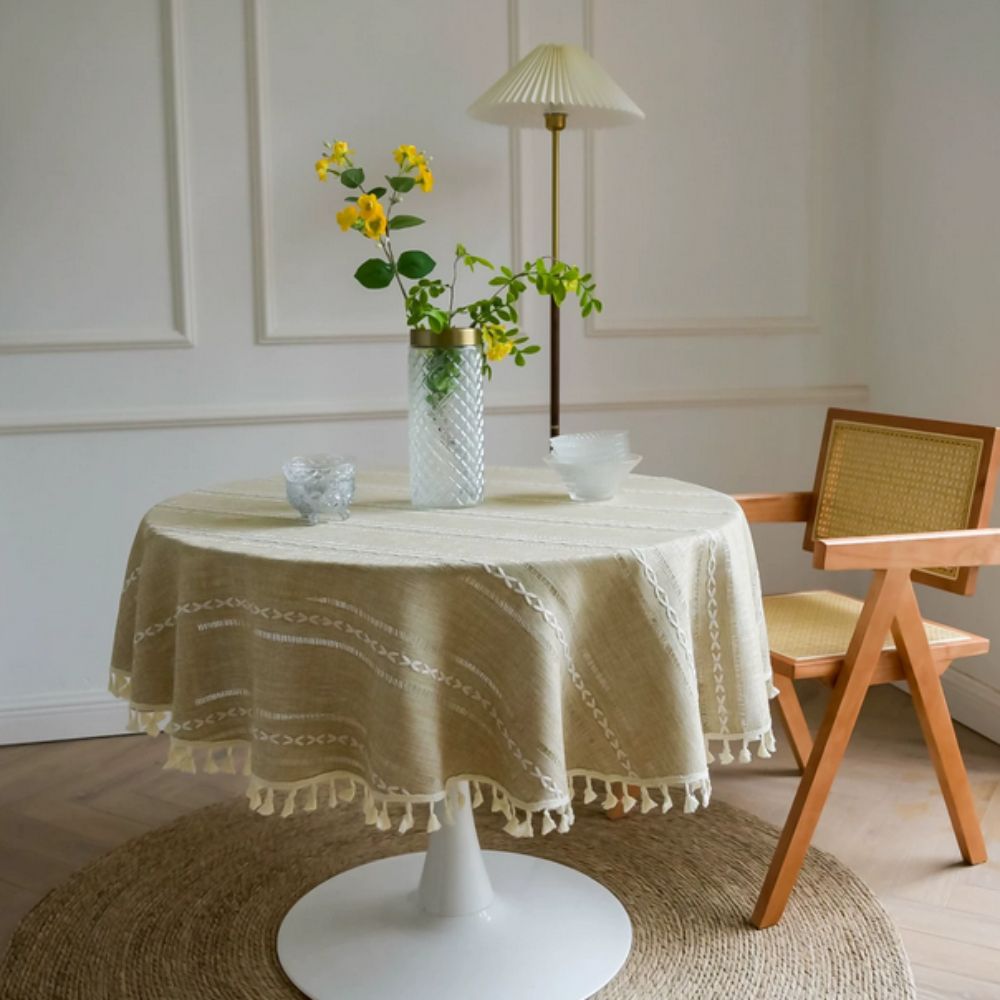 Blattlinie Bestickte Runde Tischdecke
