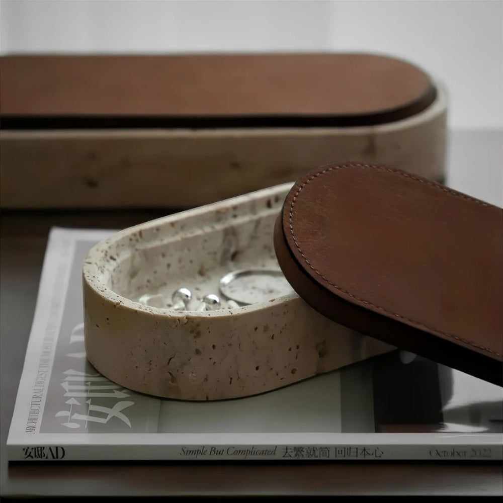 Marmor-Leder-Deckel Schmuckaufbewahrungsbox
