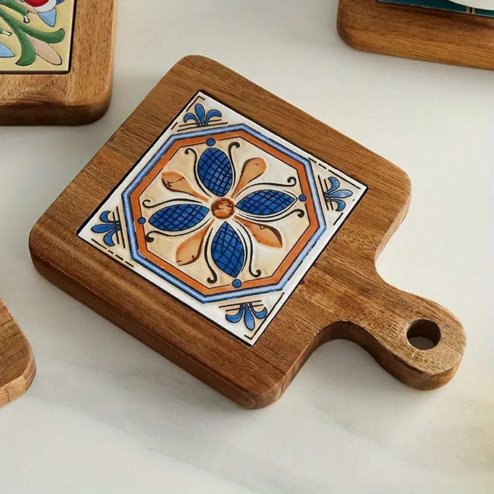 Marokkanische Ebenholz Blumige Holzuntersetzer