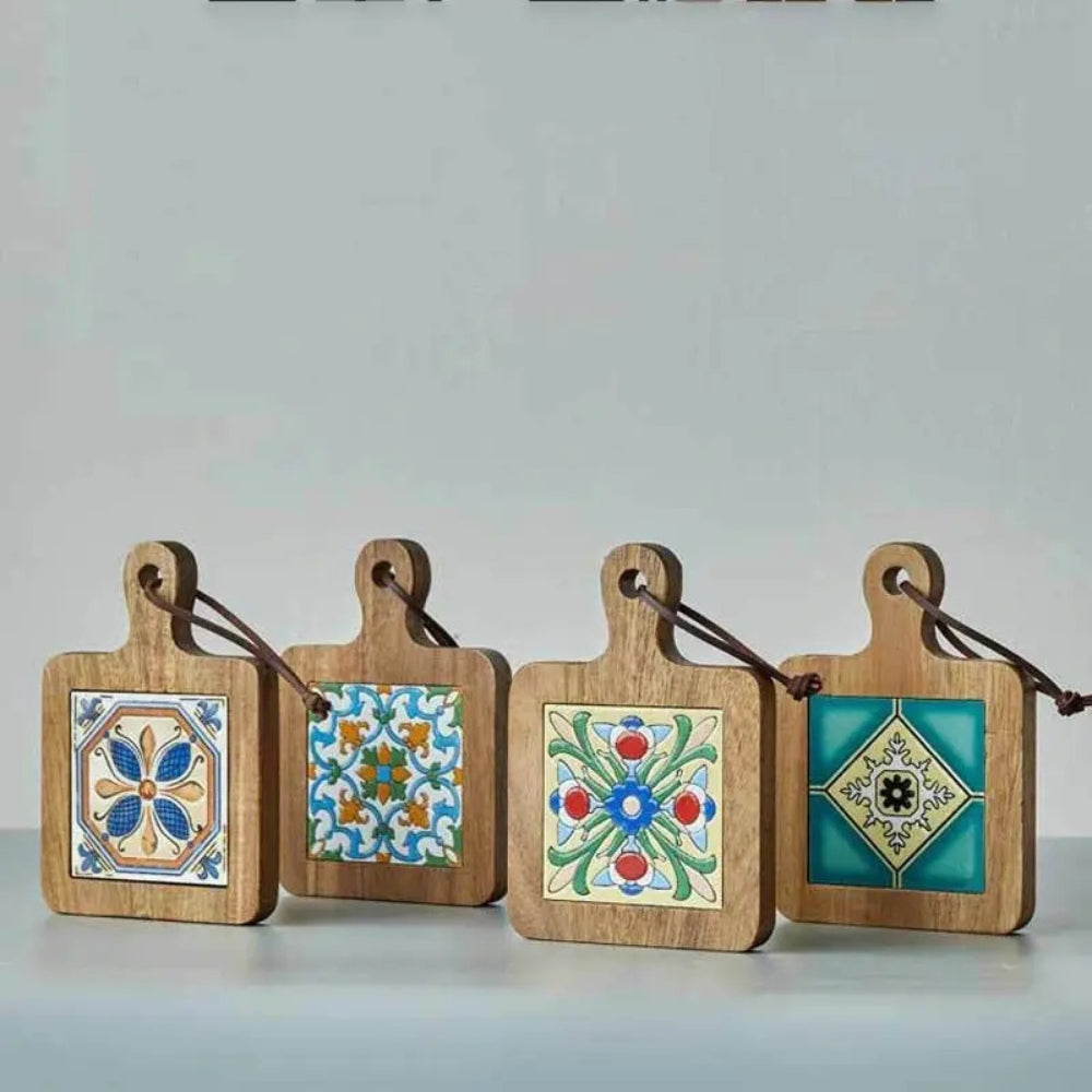 Marokkanische Ebenholz Blumige Holzuntersetzer