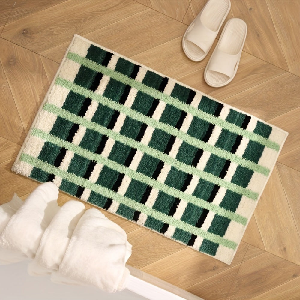 Moosgrüner geometrischer Flock-Badematte