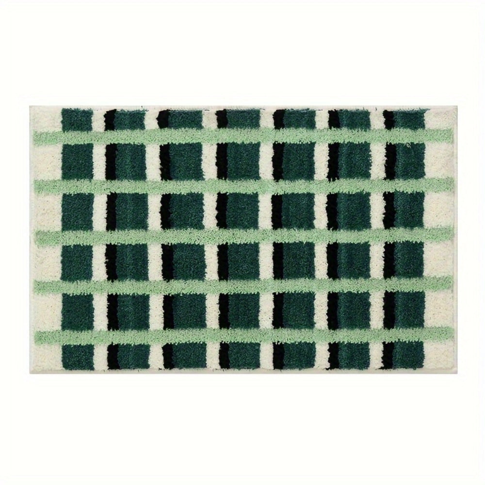 Moosgrüner geometrischer Flock-Badematte