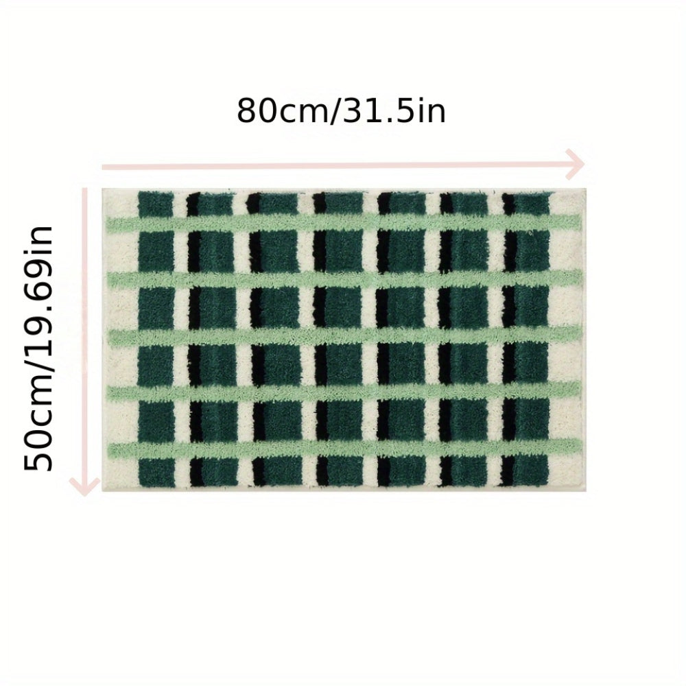 Moosgrüner geometrischer Flock-Badematte