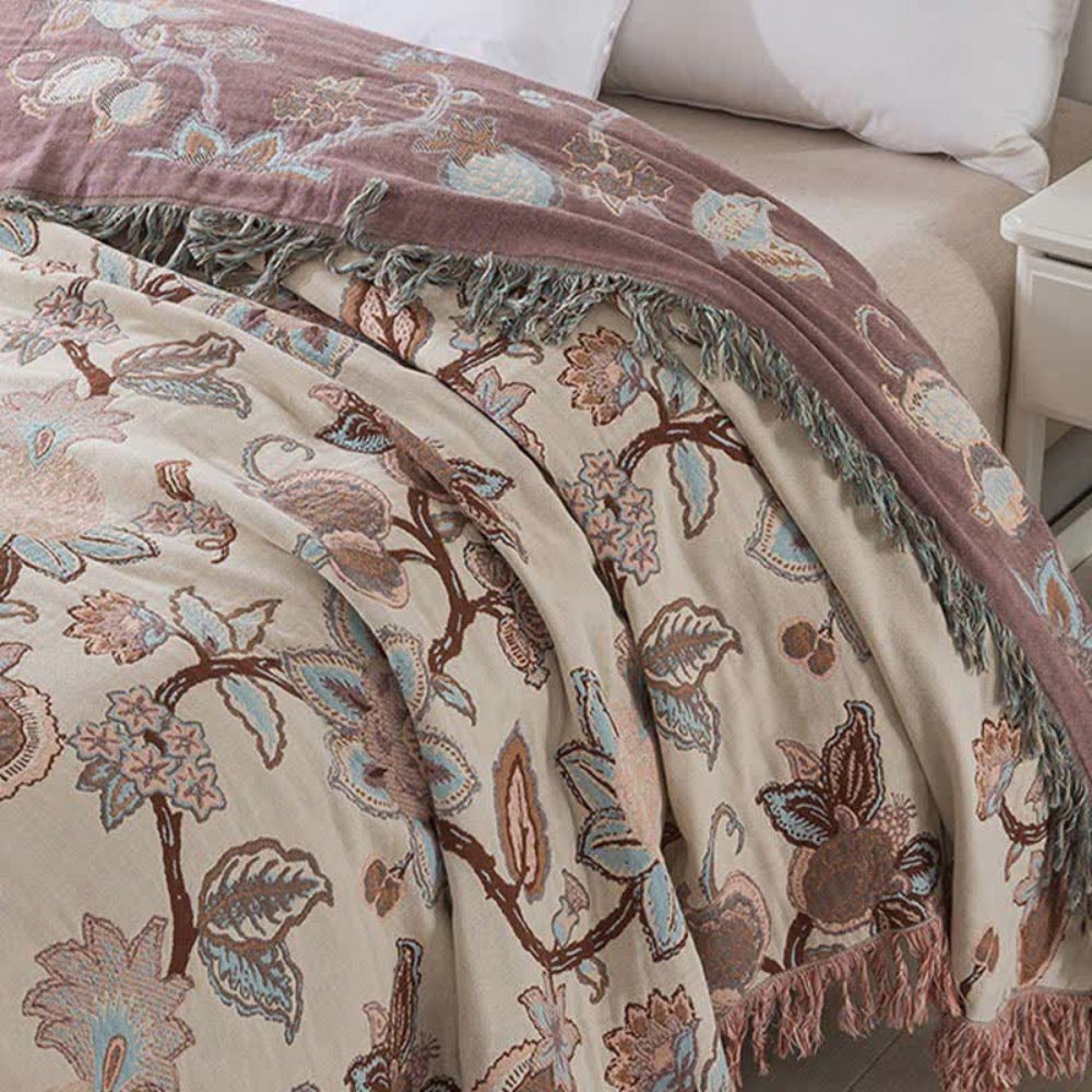 Orchid Trail Floral Baumwoll-Tassel Bettdecke