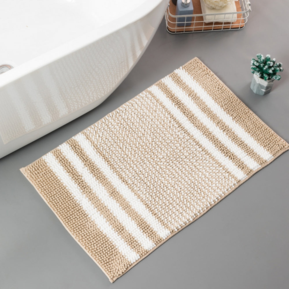 Pebble-Knit Gestreifte Chenille-Badematte