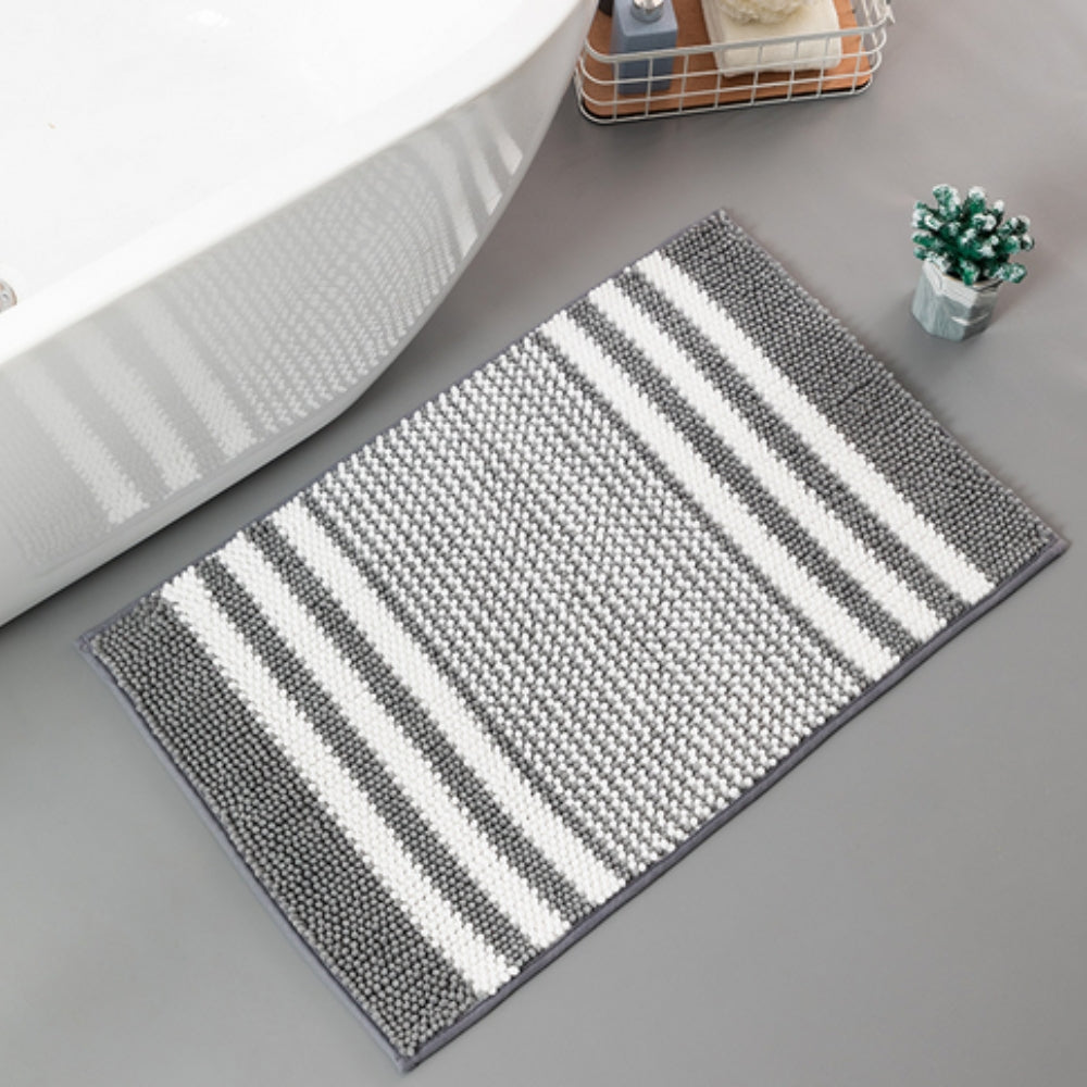 Pebble-Knit Gestreifte Chenille-Badematte