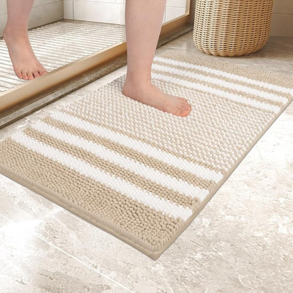 Pebble-Knit Gestreifte Chenille-Badematte