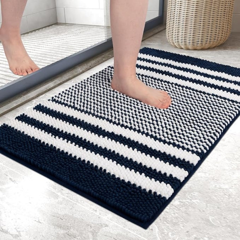 Pebble-Knit Gestreifte Chenille-Badematte