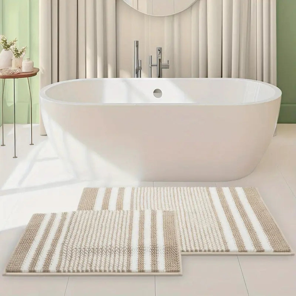 Pebble-Knit Gestreifte Chenille-Badematte