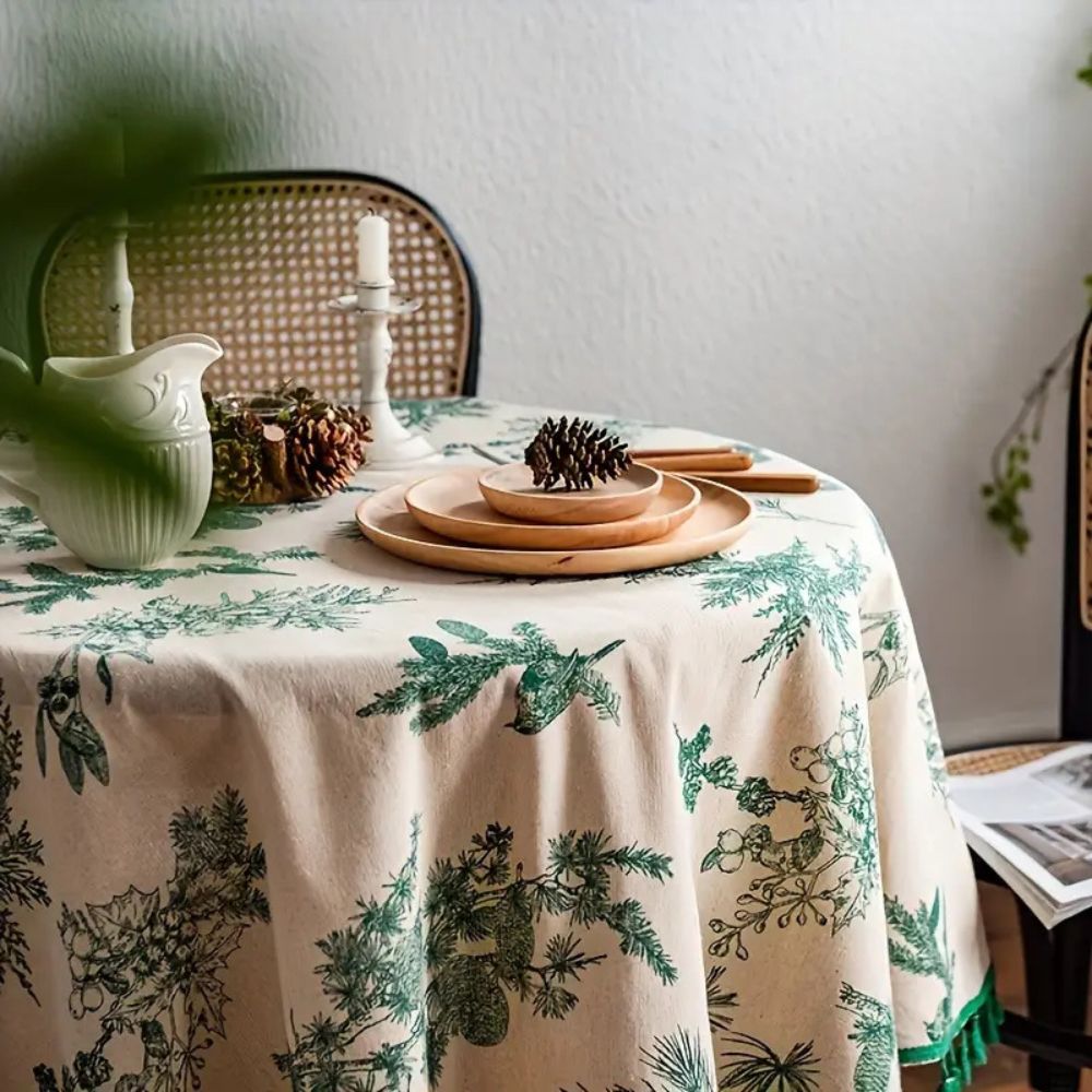 Runde Tischdecke mit Tannenzapfen-Muster