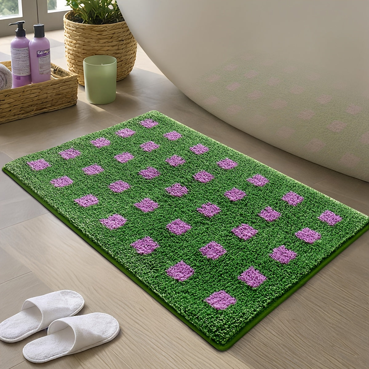 Karierter Rutschfester Flock Badezimmer Bodenmatte