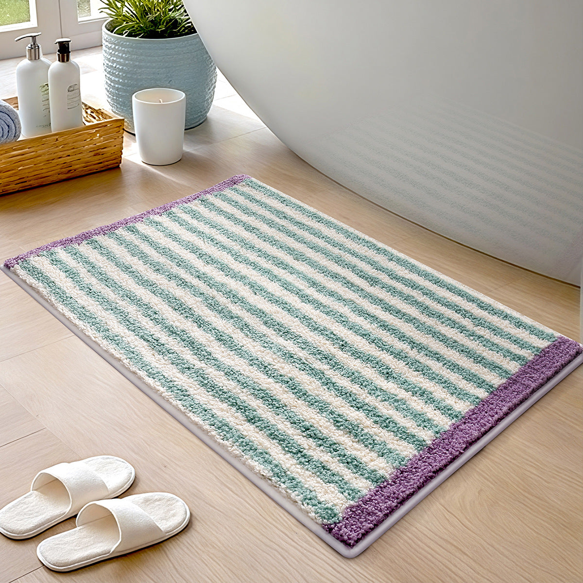 Karierter Rutschfester Flock Badezimmer Bodenmatte