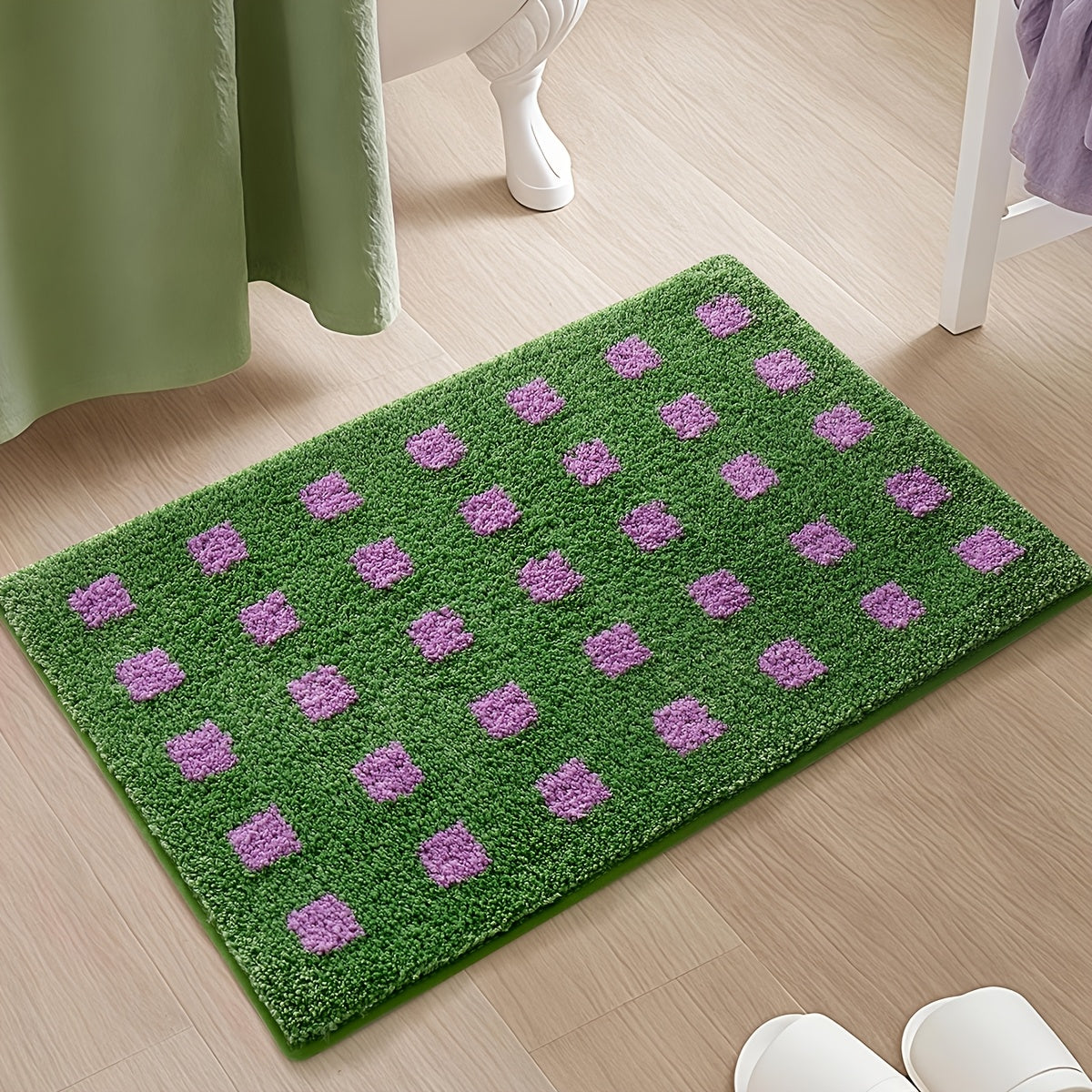Karierter Rutschfester Flock Badezimmer Bodenmatte