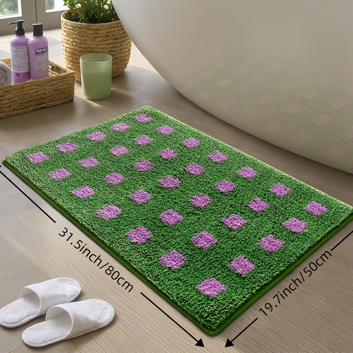 Karierter Rutschfester Flock Badezimmer Bodenmatte