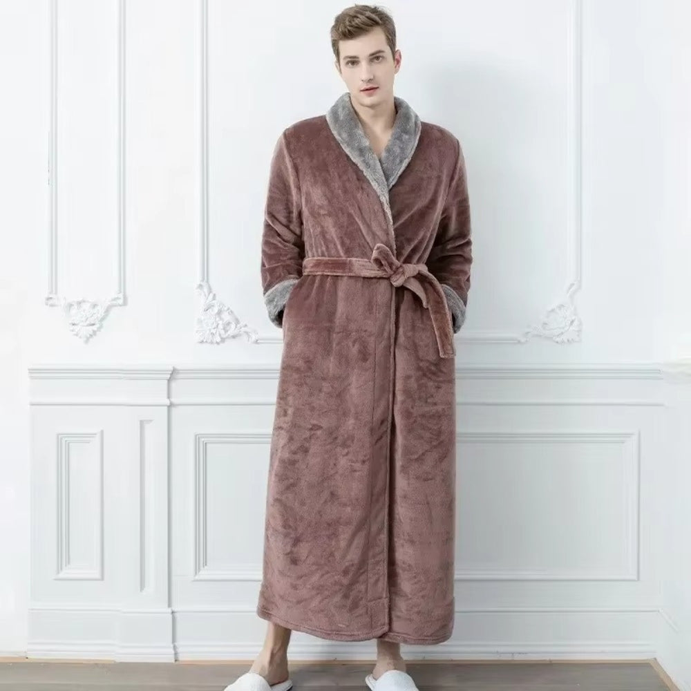 Plüsch-Fleece-Bademantel mit Kontrastbesatz