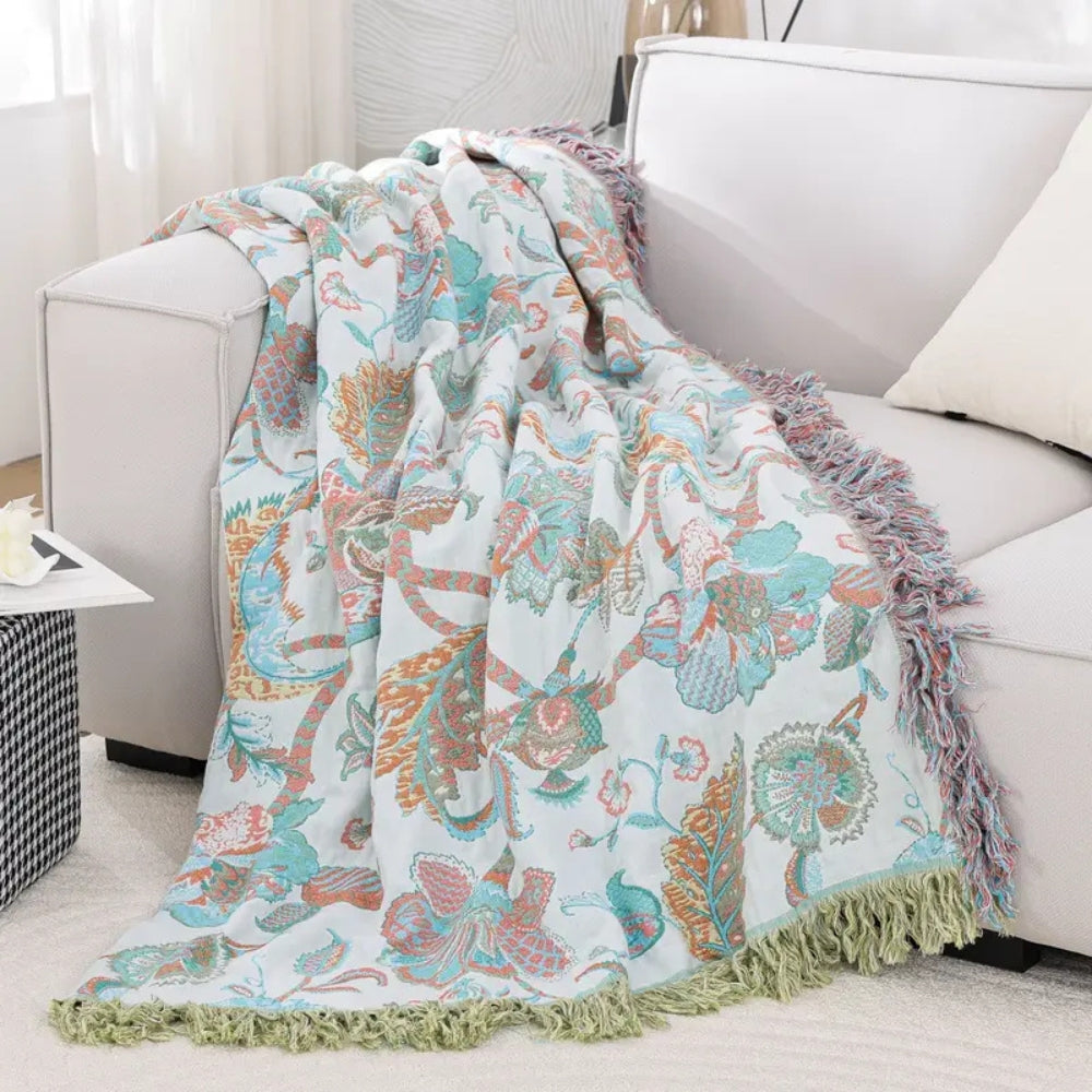 Reverie Floral Tassel Baumwolldecke