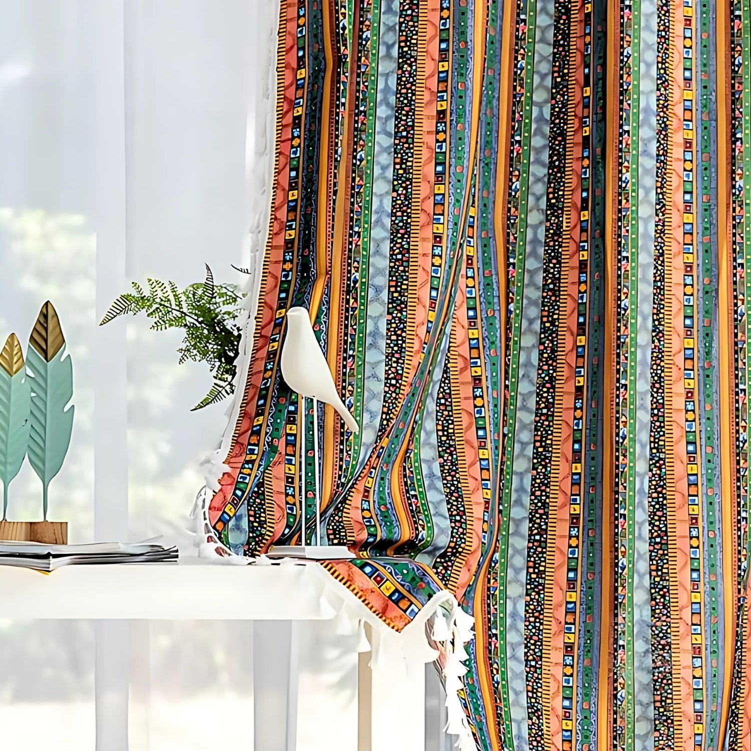 Serina Boho Gestreifte Quastenvorhang für das Wohnzimmerfenster