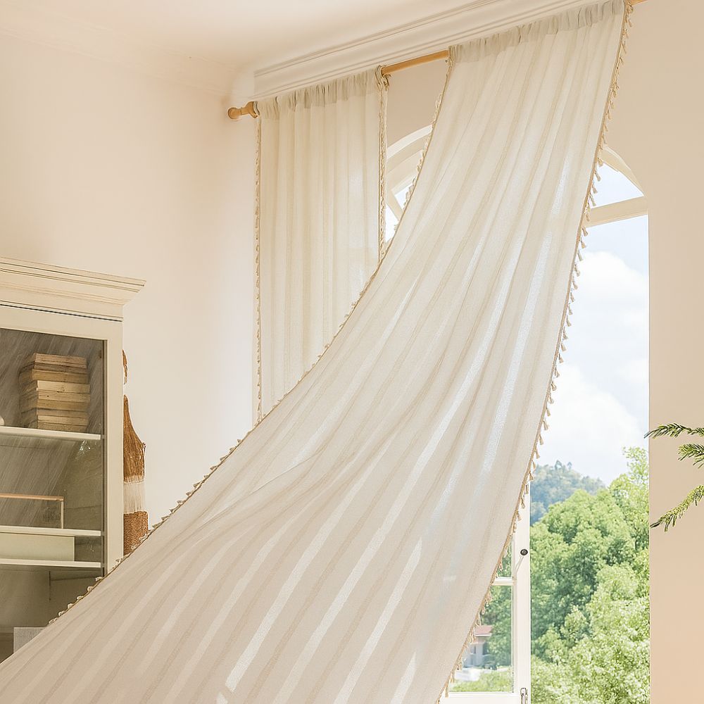 Sonnige Streifen Transparente Quastenvorhänge