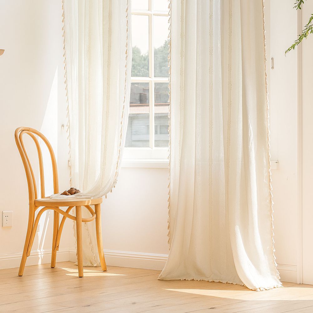 Sonnige Streifen Transparente Quastenvorhänge