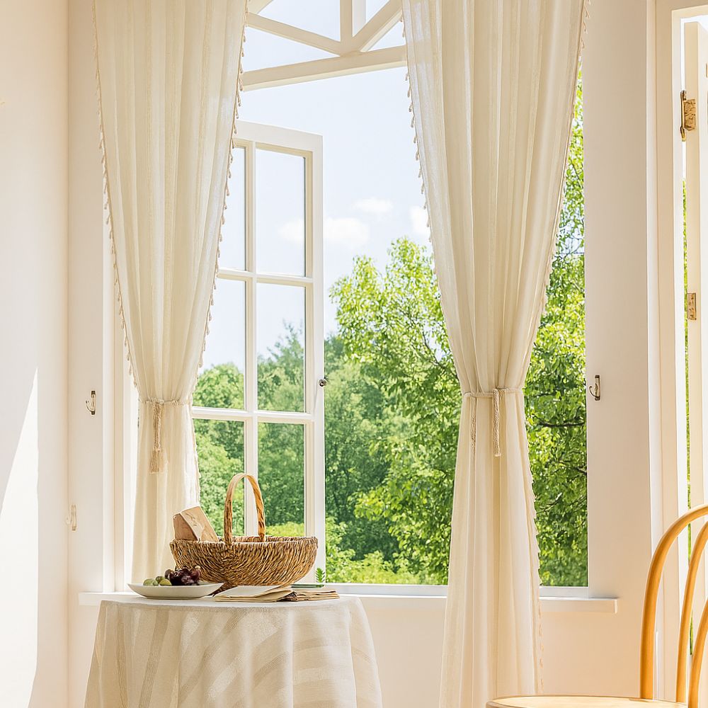 Sonnige Streifen Transparente Quastenvorhänge