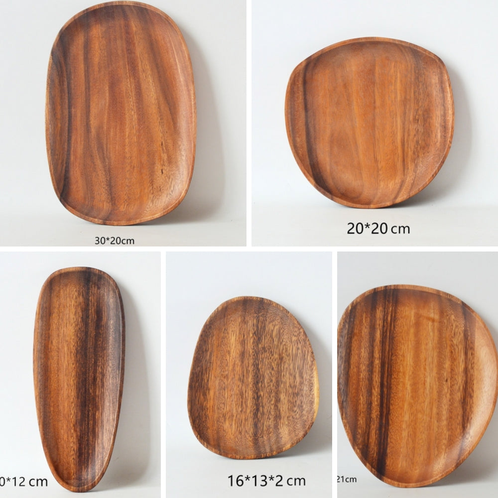 Ovalförmige Servierplatten aus Akazienholz Set