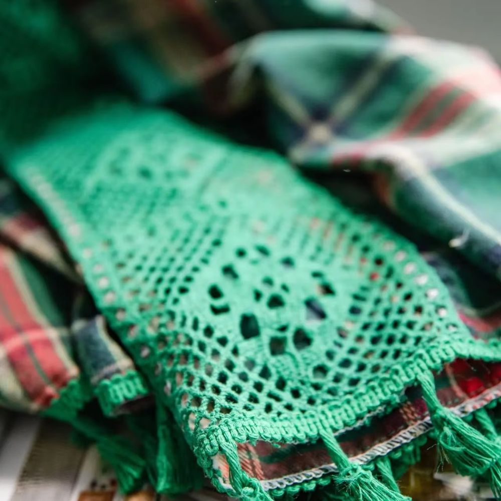 Tartan Häkelspitze Quasten Vorhang