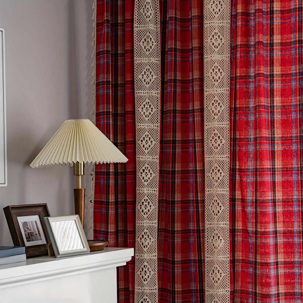 Tartan Häkelspitze Quasten Vorhang