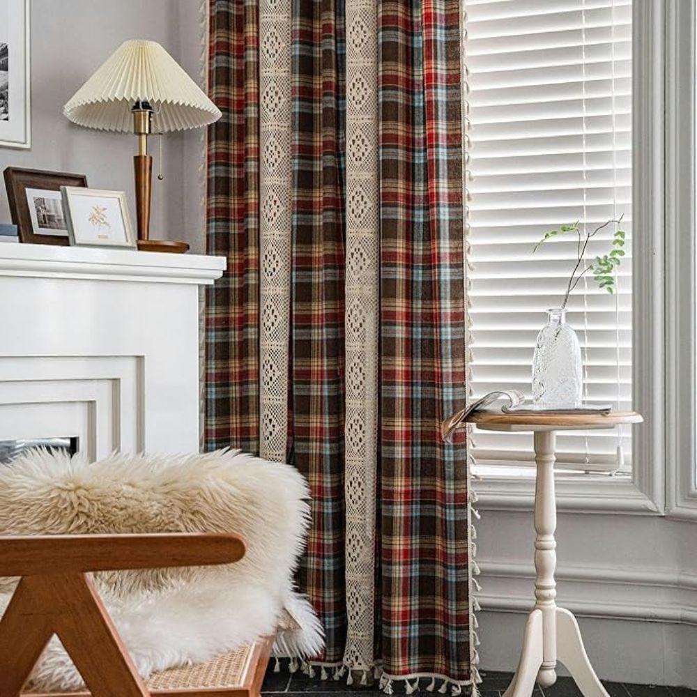 Tartan Häkelspitze Quasten Vorhang