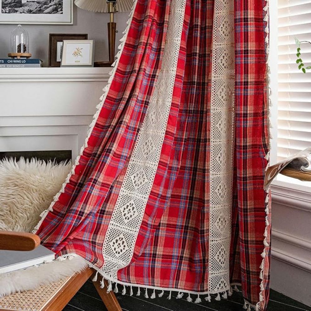 Tartan Häkelspitze Quasten Vorhang