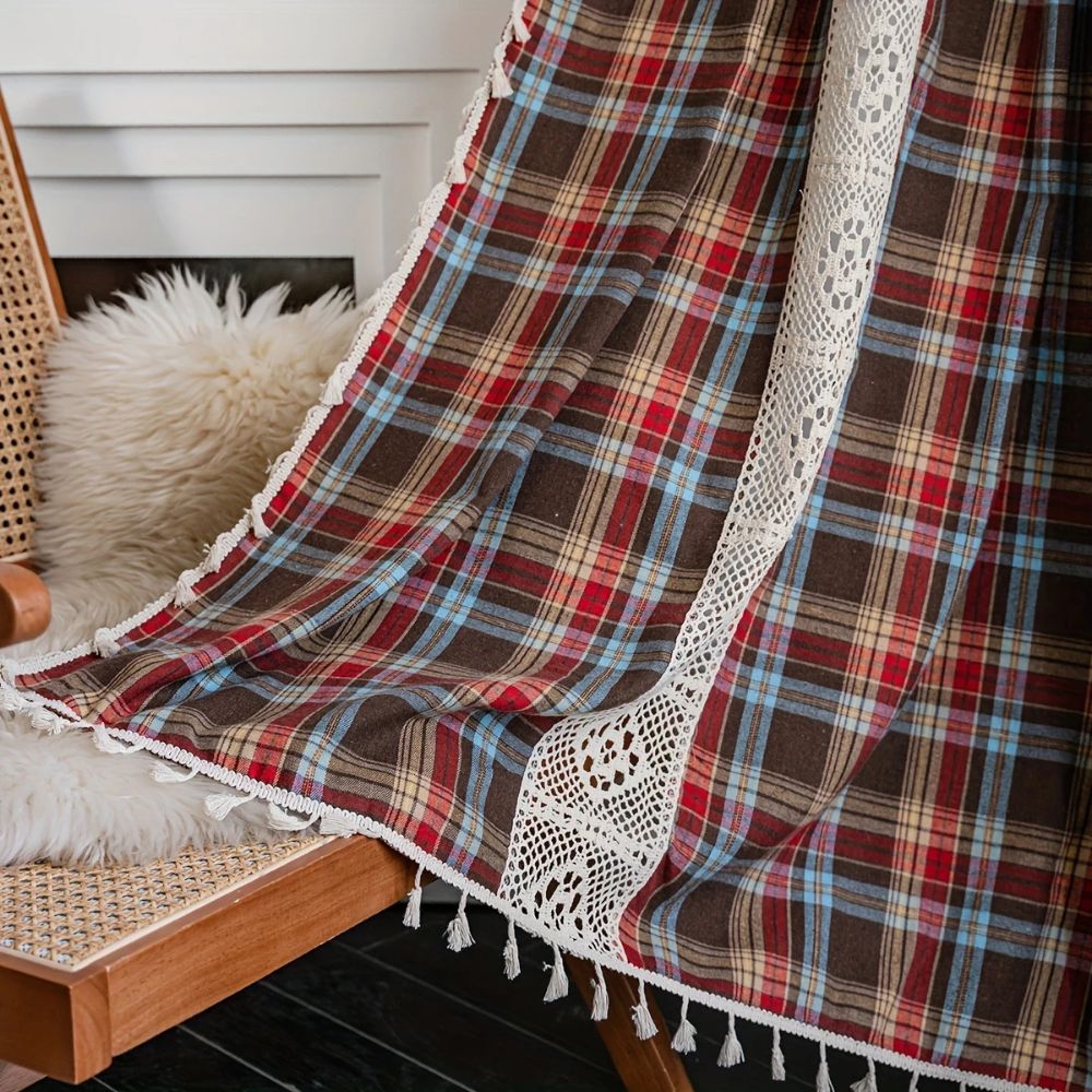 Tartan Häkelspitze Quasten Vorhang