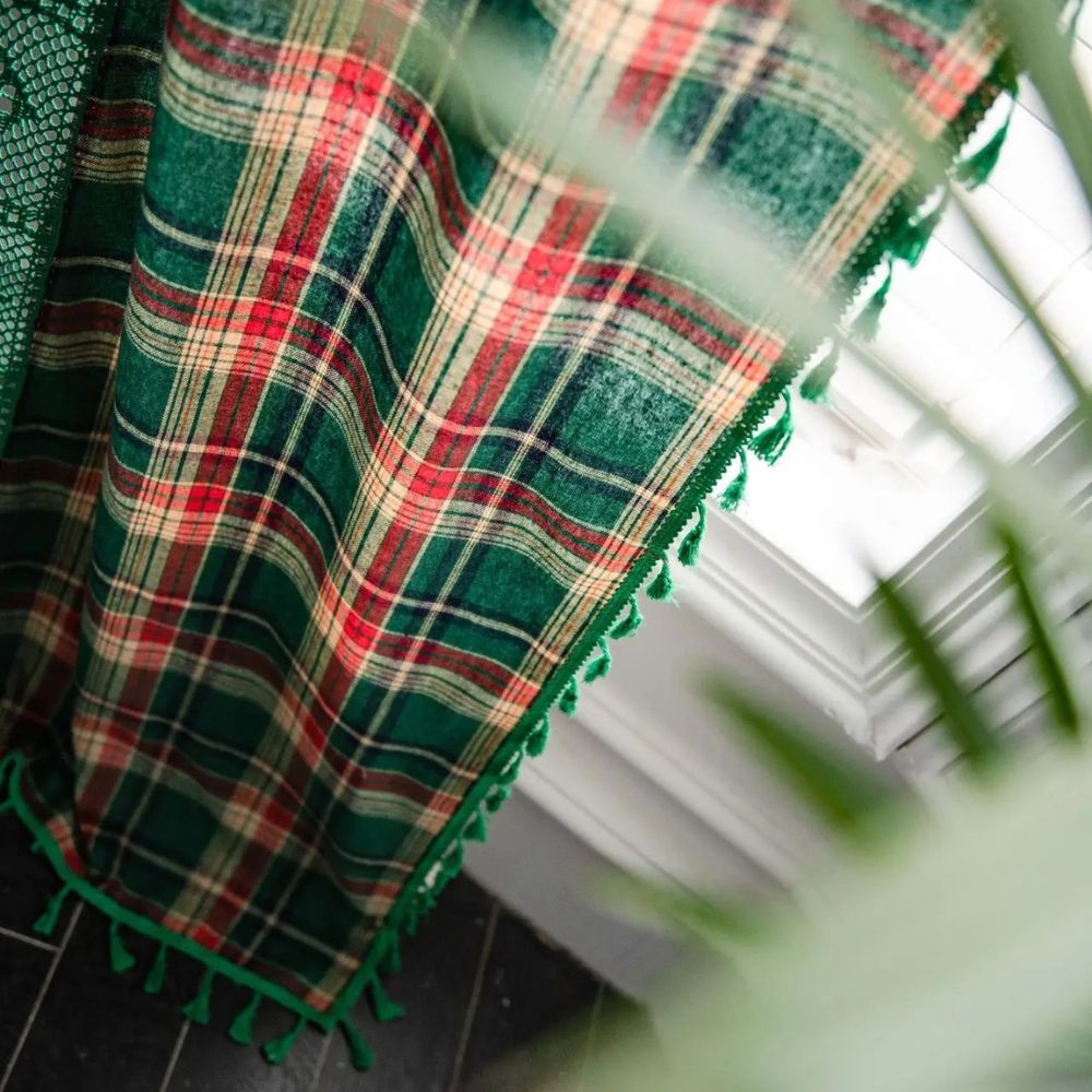 Tartan Häkelspitze Quasten Vorhang