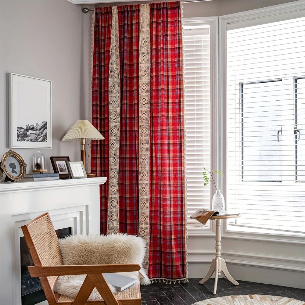Tartan Häkelspitze Quasten Vorhang