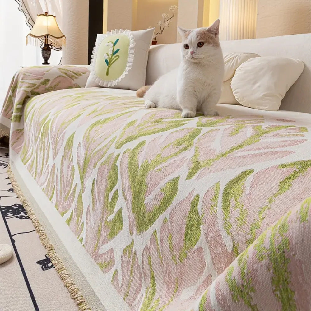 Verdure Leaf Pattern Chenille Sofaüberwurf
