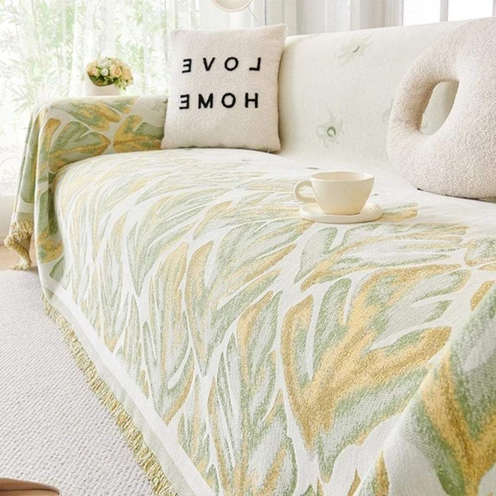 Verdure Leaf Pattern Chenille Sofaüberwurf