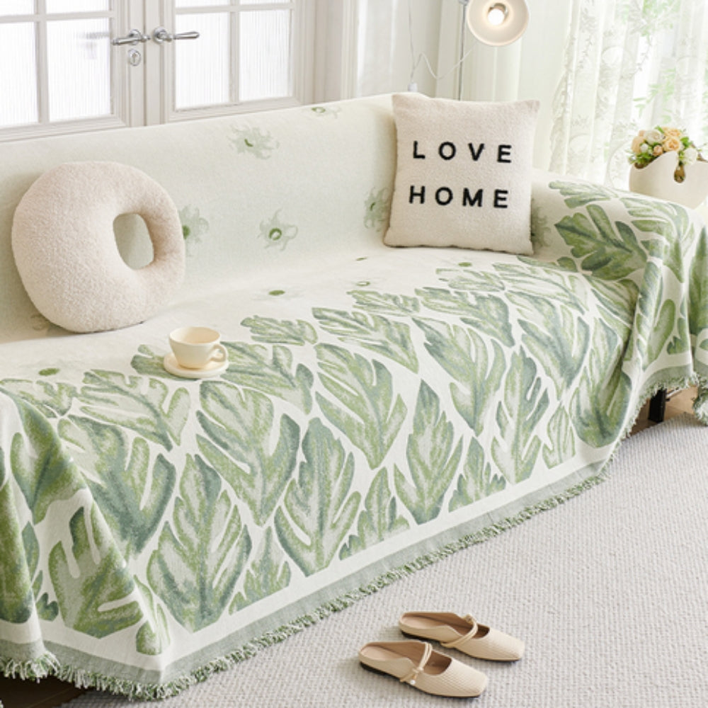 Verdure Leaf Pattern Chenille Sofaüberwurf
