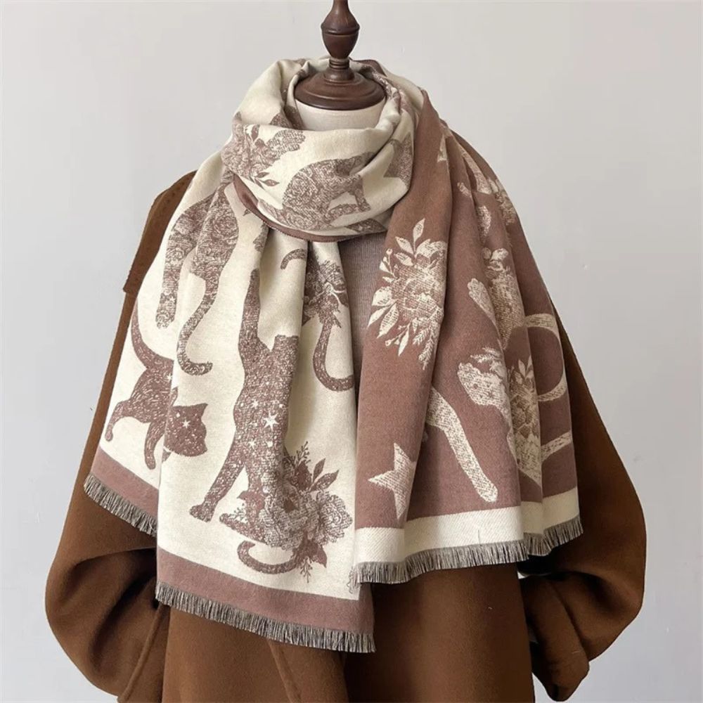 Vintage-inspirierter Katzenmuster-Schal