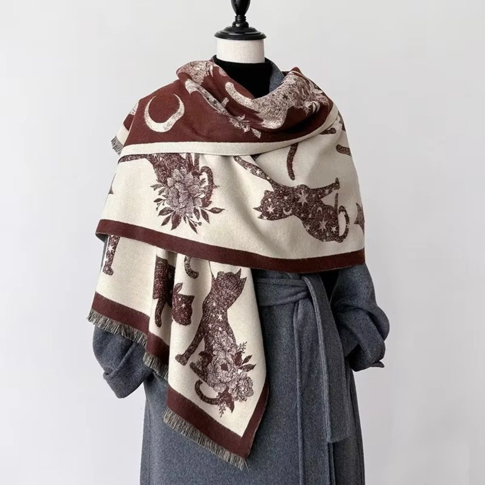 Vintage-inspirierter Katzenmuster-Schal