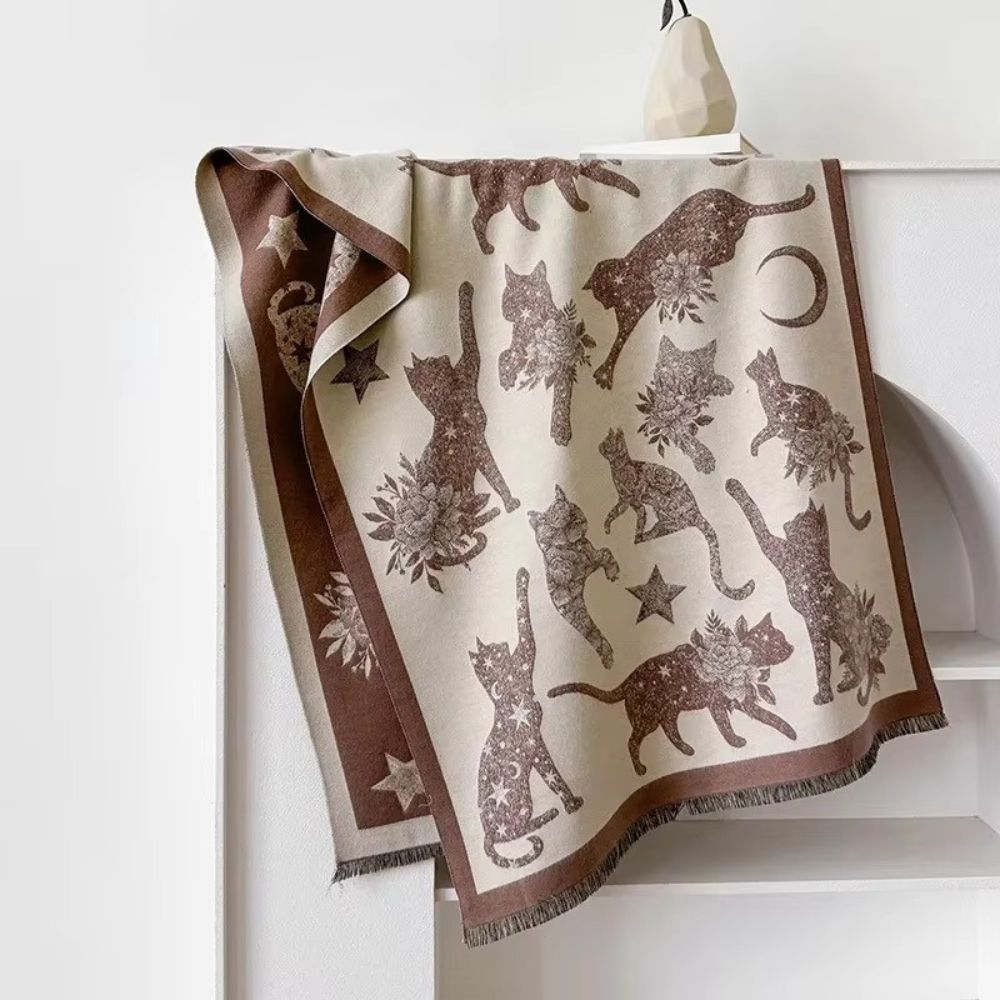 Vintage-inspirierter Katzenmuster-Schal