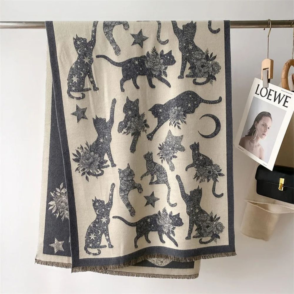 Vintage-inspirierter Katzenmuster-Schal