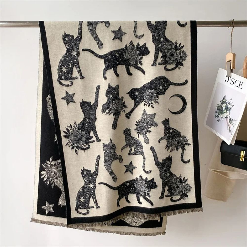 Vintage-inspirierter Katzenmuster-Schal