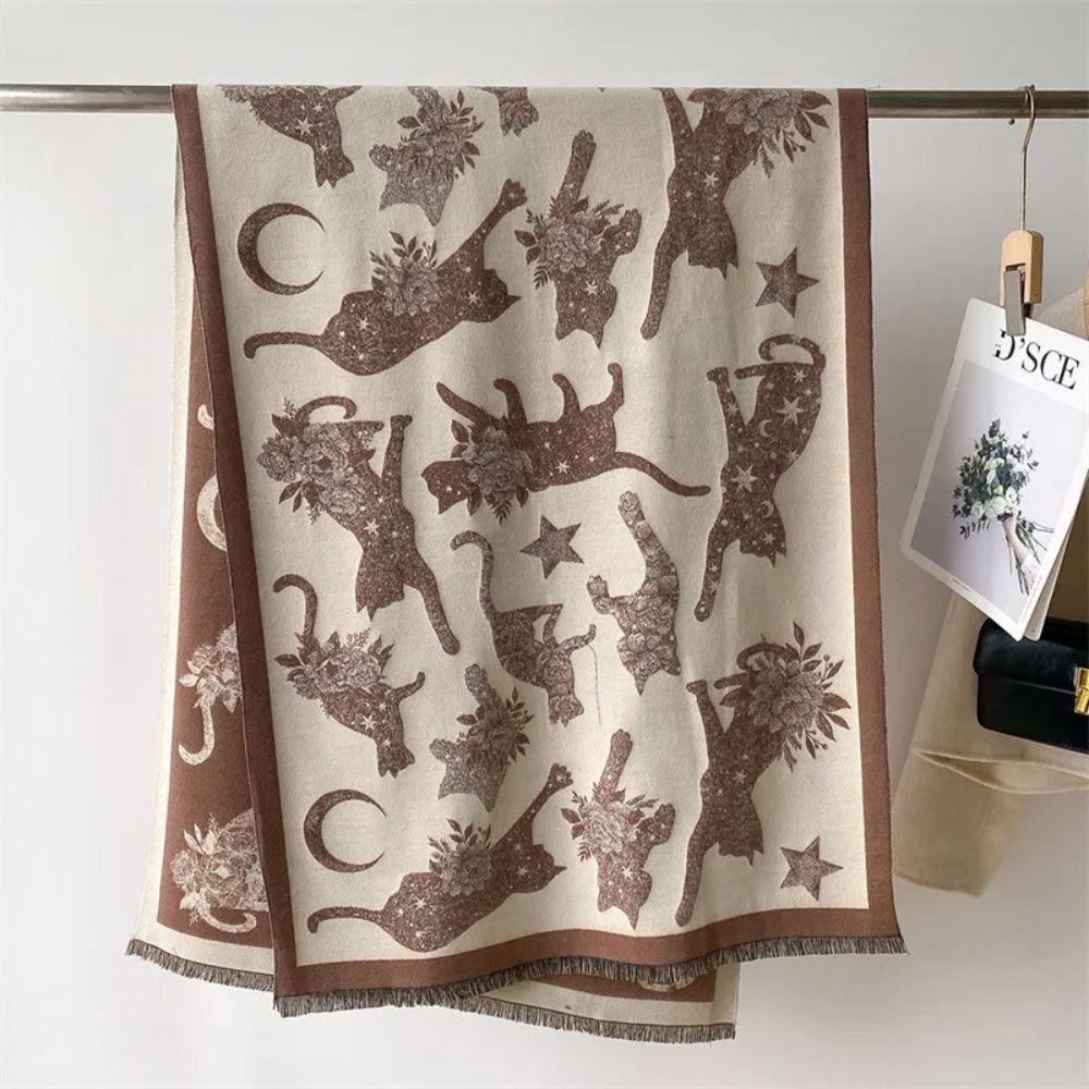 Vintage-inspirierter Katzenmuster-Schal
