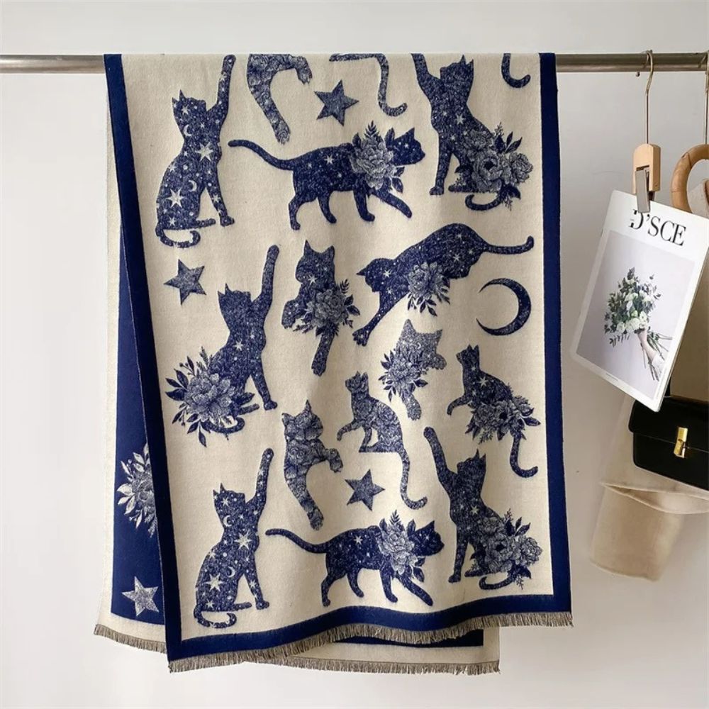 Vintage-inspirierter Katzenmuster-Schal