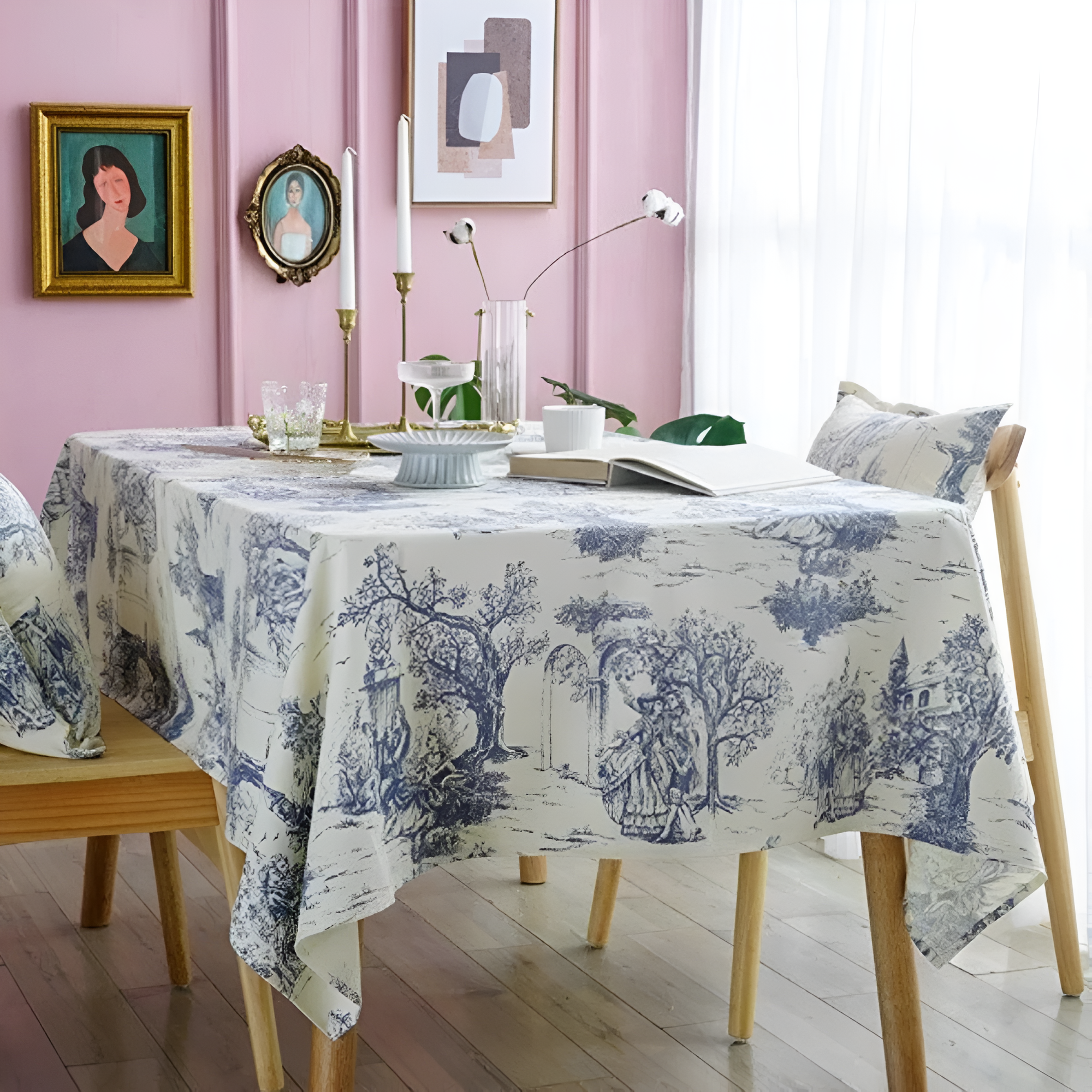 Französische Klassische Blaue Vintage Tischdecke