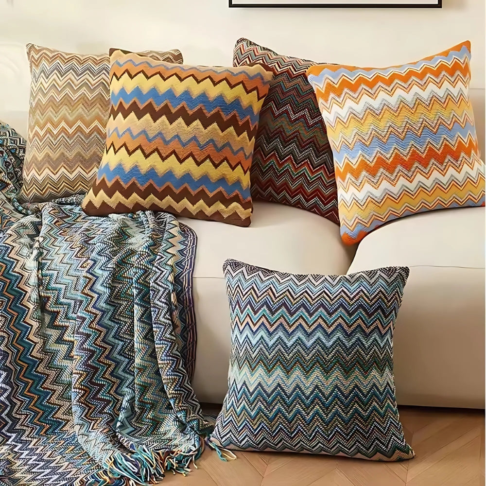 Zigzag Strick Boho Kissenbezug